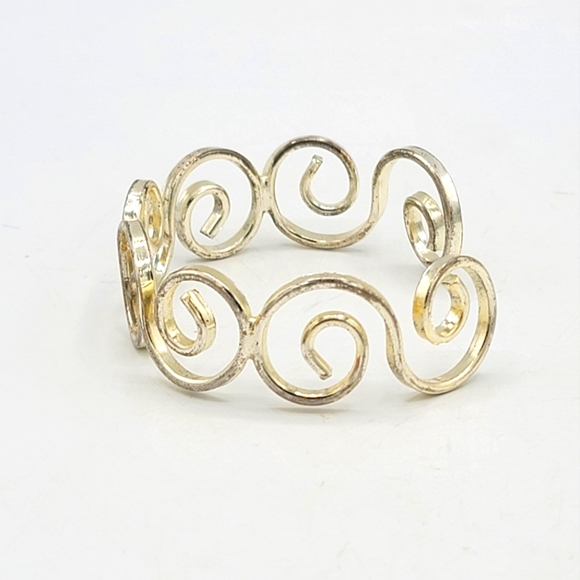 Best Silver tone Scroll Coil Curl Curlicue Whorl Spiral Cuff Bangle Bracelet Vtg - Picture 2 of 6